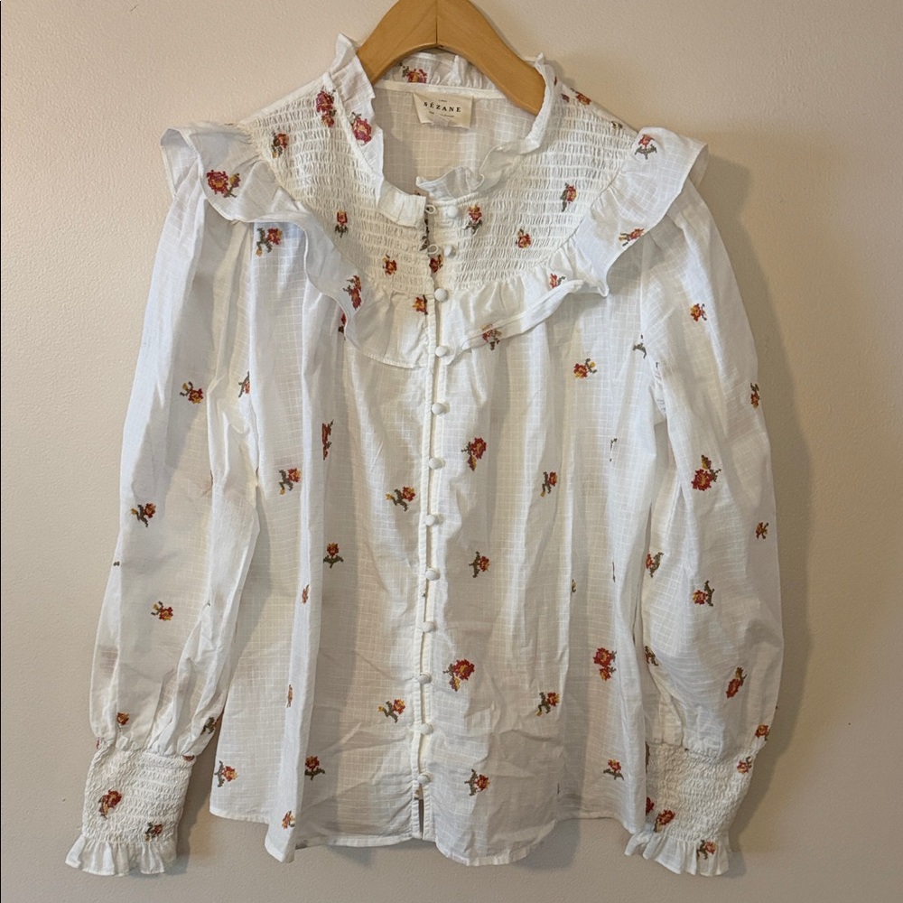 Sezane Donna Floral Embroidered Top Size L - Picture 2 of 6